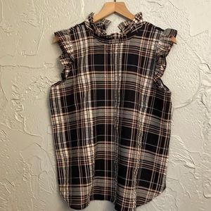LOFT ruffle plaid sleeveless blouse